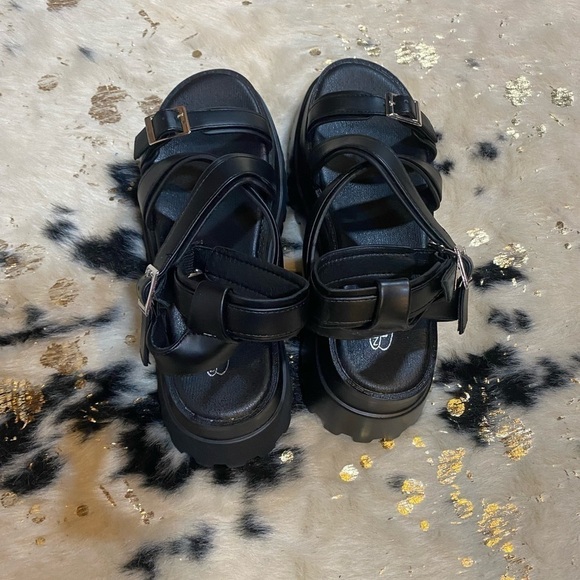 Women’s Black Chunky Open Toe Ankle Buckle Platform Sandals - Picture 5 of 5